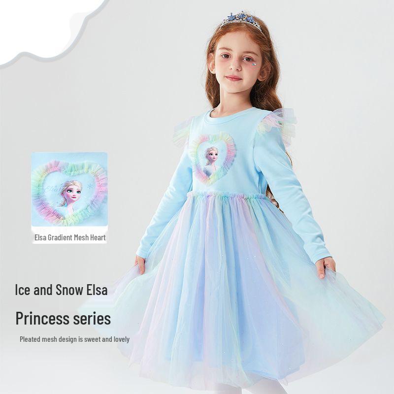 

Girls Princess Elsa Gradient Mesh Dress for Autumn and Spring 140 cm синий