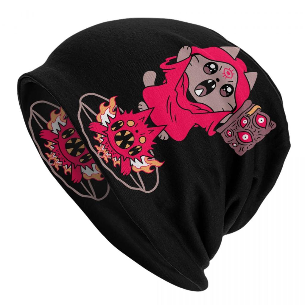 Nekomancer Cat Skullies Beanies Caps For Unisex Women Unisex Cool Winter Warm Knitted Hat Adult Satanic Gothic Witch Bonnet Hats