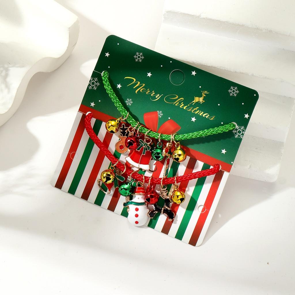 Christmas Elk Bell Couple Bracelet, Cartoon Oil Drip Adjustable Santa Cane Bracelet