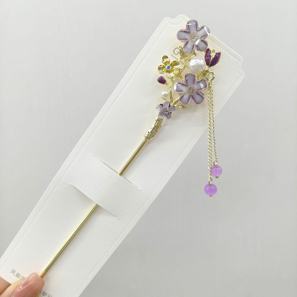Fairy Flower Tassel Hairpin For Women Handmade Oil Dripping Floral Hair Stick Jewelry Metal Hair Accessories Girls Hair Pin 1pc