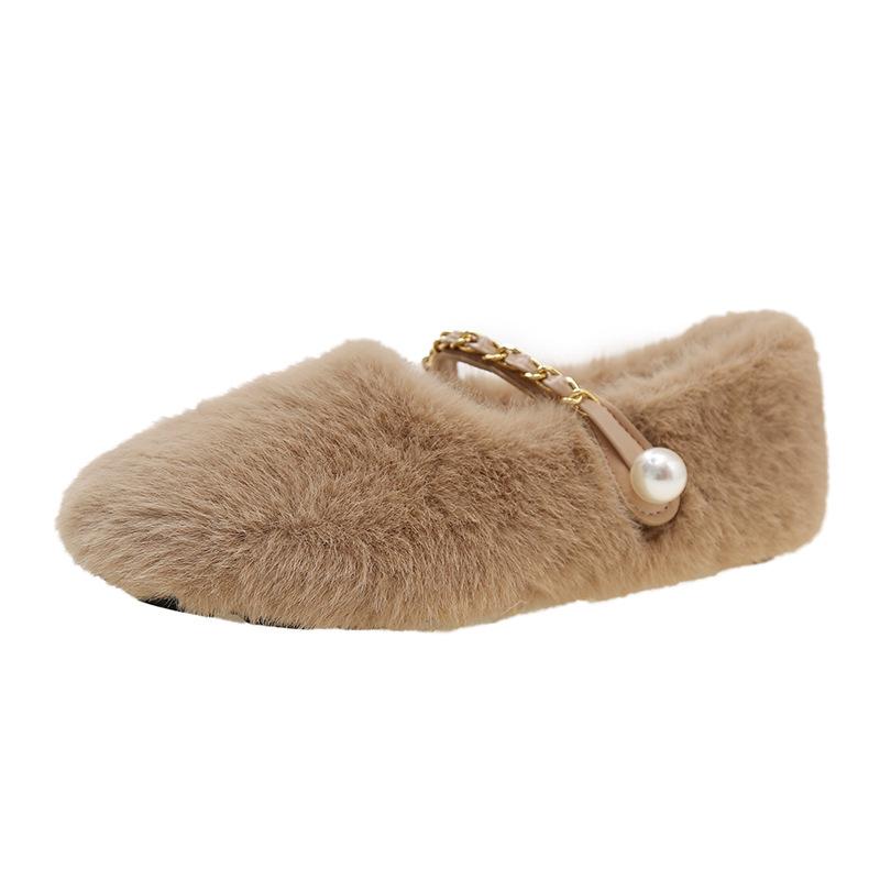 Korean Version of Flat-bottomed Fluffy Slippers for Women's Outer Wear 2025 Autumn and Winter New Models, Velvet To Keep Warm, Lazy, One-pedal Bag Hea