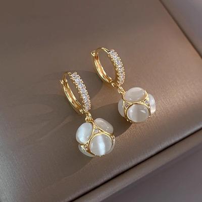 Trendy Chrysoberyl Cat's Eye Earrings Elegant Studs For Women Minimalist Luxury Jewelry