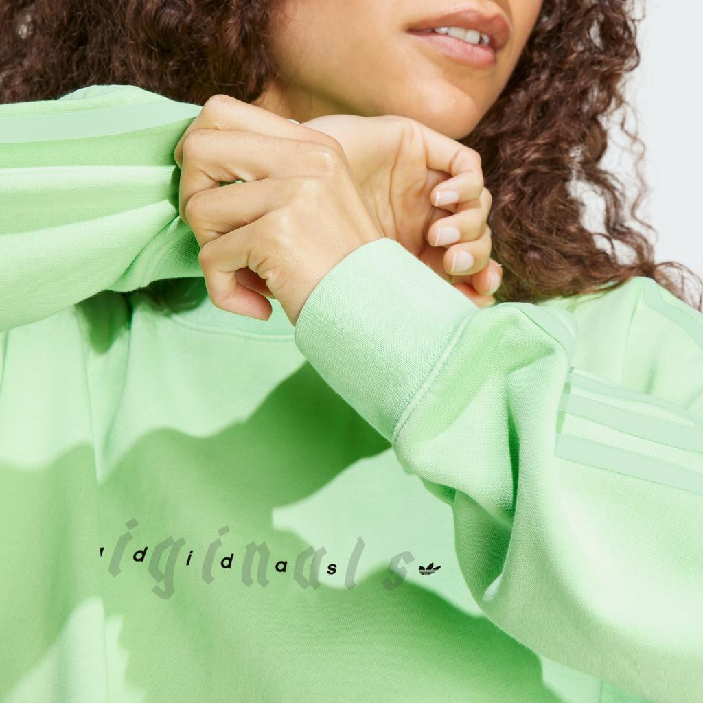 Adidas Originals Trefoil Logo Embroidered Side Stripe Crew Neck Sweatshirt Women Tops Glory-Mint-Green IP7132