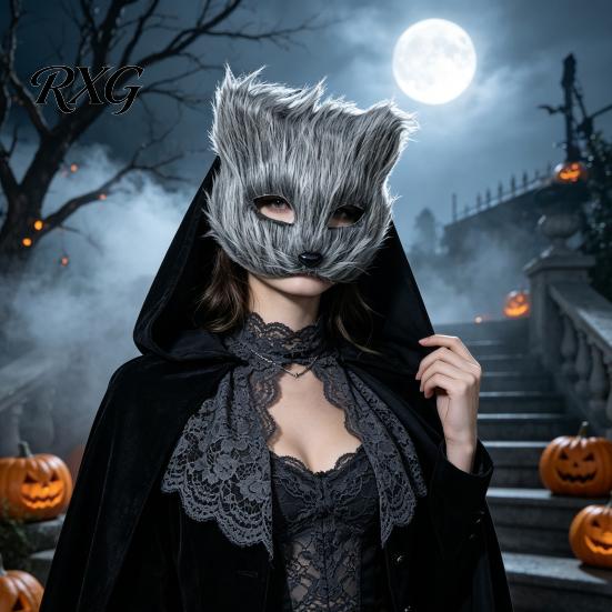 Lightweight Half-face Fox Mask Long Fur White Half Face Mask, Halloween Masquerade Cosplay Costume Accessories Elegant Fairy for Ancient Style