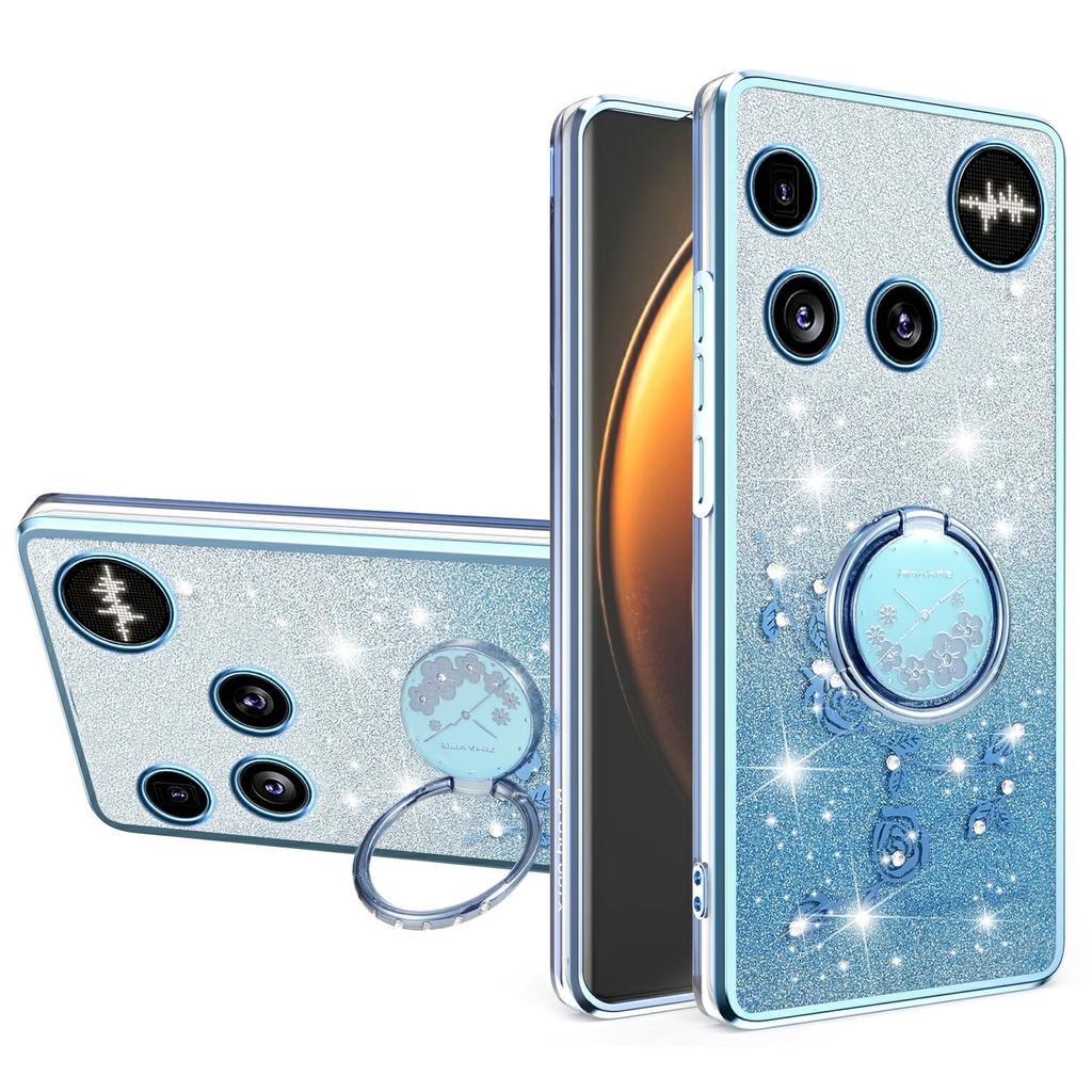 For Nothing Phone (3) 5G Case Ring Kickstand TPU Flowers Phone Cover Gradient Glitter