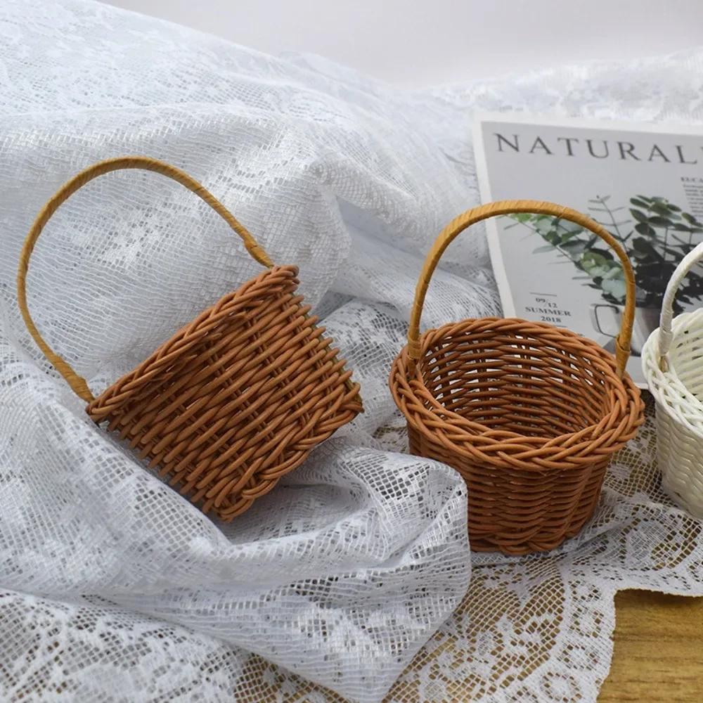 4PCS Creative Mini Rattan Woven Baskets Beautiful Hand Made Storage Basket, Wicker Flower Basket Shopping Storage Hamper Basket