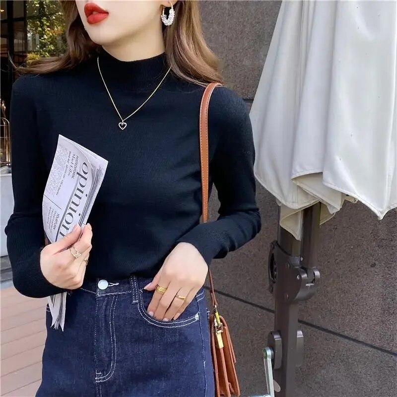 Sweaters Knitwear Pullover Women Autumn/Winter Half High Neck Versatile Foreigner Long Sleeve Sweater Pullover Female Top