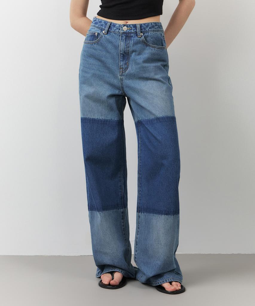 CITYBREEZE Color Block Wide Denim Pants_Indigo