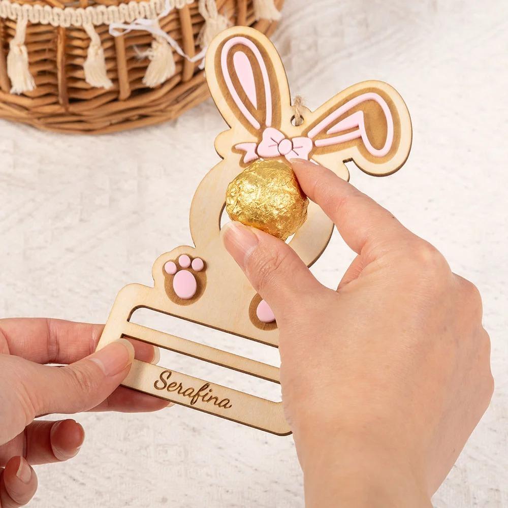 Personalize Wooden Bunny Easter Chocolate Holder Rustic Easter Basket Ideas Kid Gift with Name Engraved Holiday Activities Craft