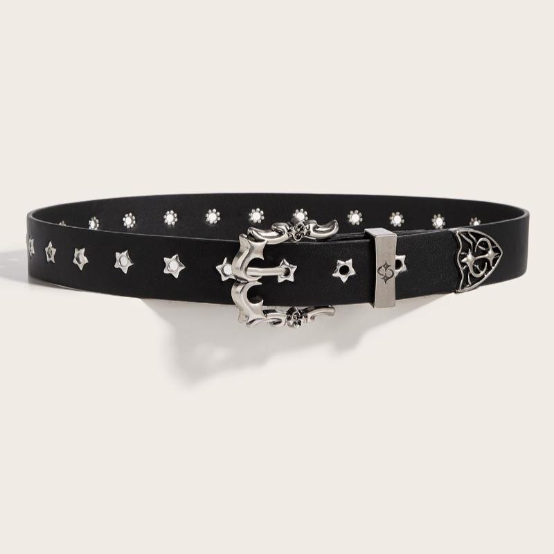 Cintura in Pelle alla Moda con Borchie a Stella Uniche per Giovani Adulti Versatile di Alta Gamma Punk- Chiusura a Spilla Cintura Casual da Donna