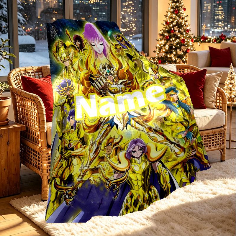 Custom Name Personalized Saint Seiya Print Blanket, Home Decor, Bedroom, Sofa, Camping, Couch, Gifts for Birthday Christmas