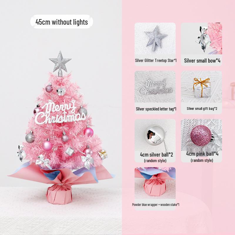 Pink Mini Christmas Tree Set: 45cm/60cm Desktop Ornament for Holiday Decorations