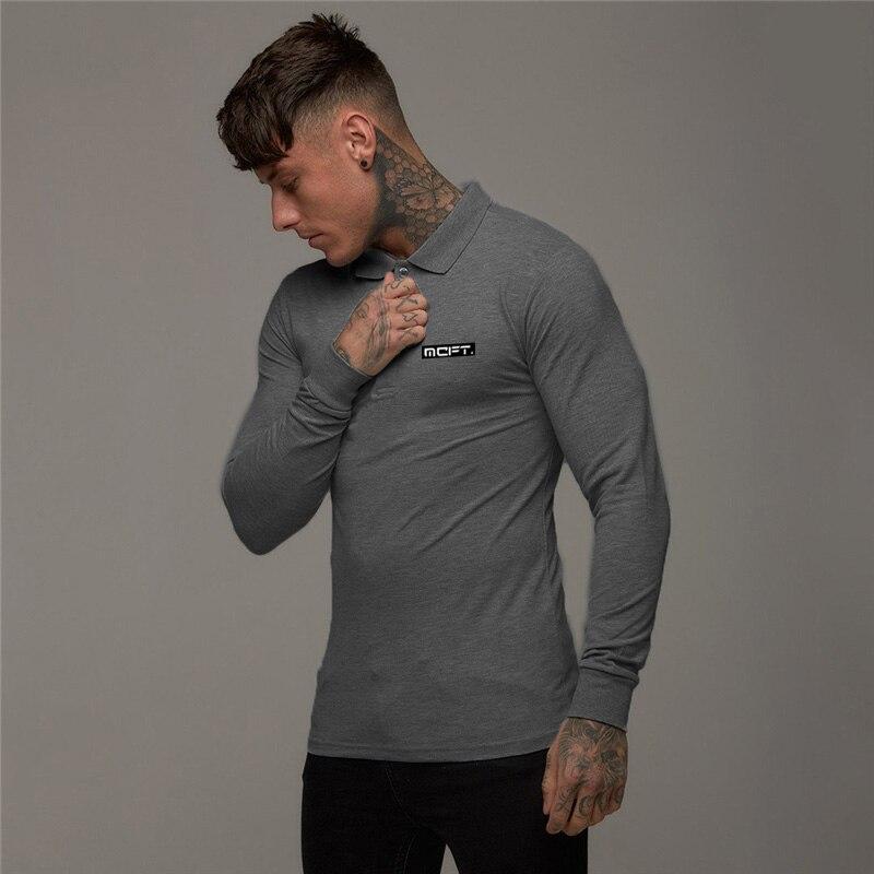 Muscleguys Klopový bavlněný tričko s dlouhým rukávem Pánské Podzimní Nová Móda Polokošile Fitness Volnočasové Jednobarevné