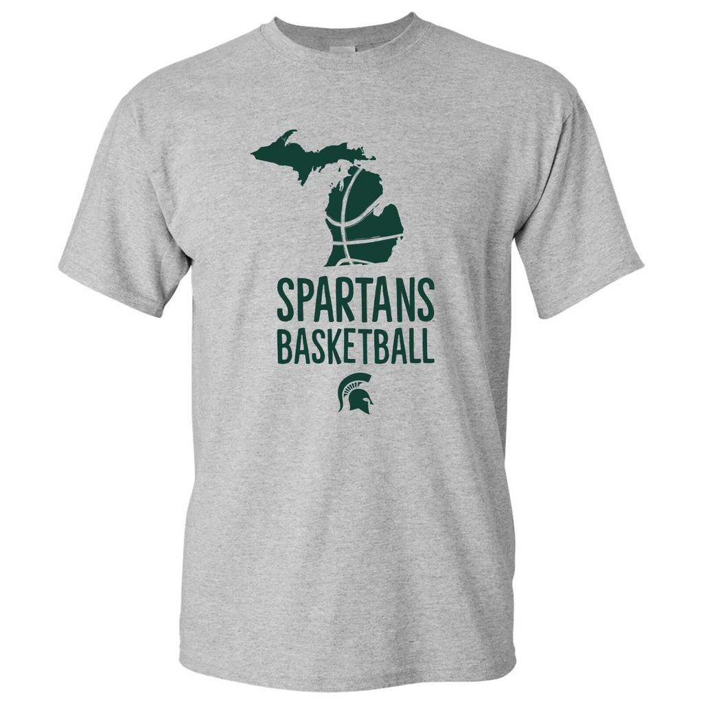 Michigan State Spartans Basketball Brush State T Shirt - Sport Grey