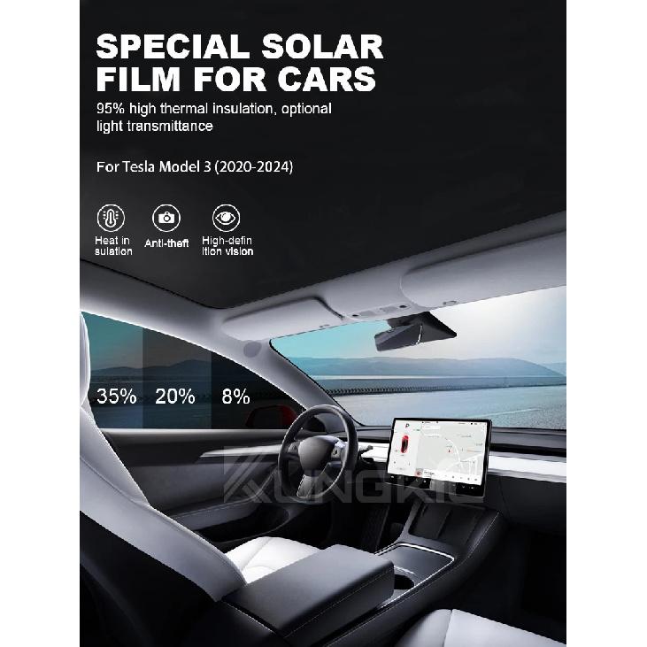 Film Teinté Pré-Découpé pour Vitres de Voiture pour Tesla Model 3 2024 Highland Autocollant Auto Films Films Protecteurs Solaires Céramiques UV