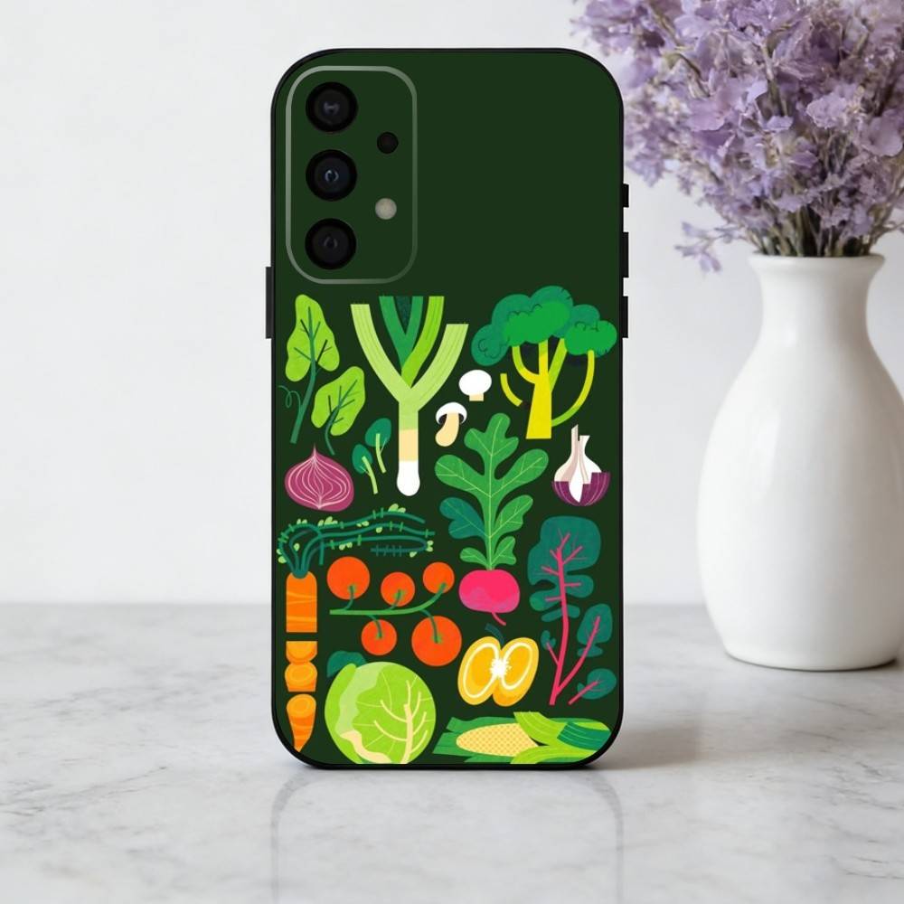 INS CUTE Organic Vegetable Phone Case For Samsung Galaxy A73,A72,A71,A70,A53,A52,A51,Soft Silicone Black Cover