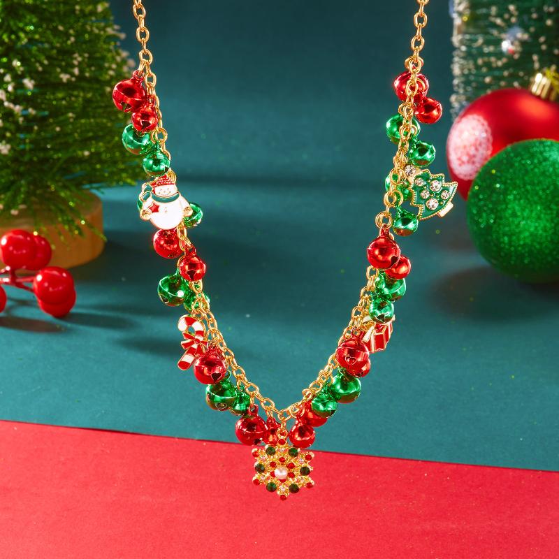Exaggerated Christmas Bell Beaded Choker Necklace For Women Trendy Xmas Pendant Clavicle Chain New Year Party Jewelry Gift