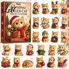 Holiday Decoration for Kids Christmas Cat Advent Calendar 24 Day Countdown with Cute Ornaments Gifts Children 2D Acrylic Kitty Decorations,
