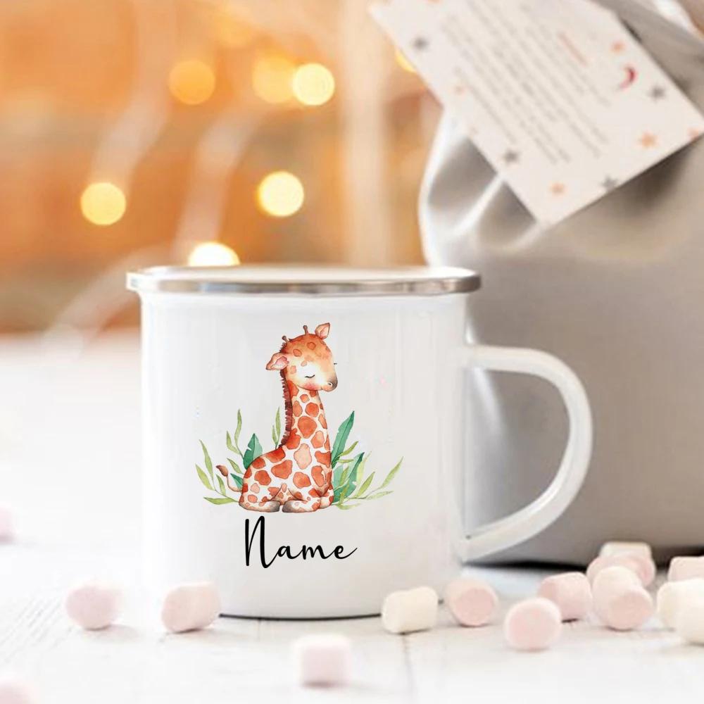 Personalized Animal Customize name Coffee Cup for Women Gift Custom Camping Enamel Mug Cute Deer Tiger with Name Gifts for Kid