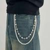 IngeSight.Z Exquisite mitation Pearl Rhinestone Flower Jeans Pants Chain Men 2026 New Gold Color WalletKey Chain Hip Hop Jewelry