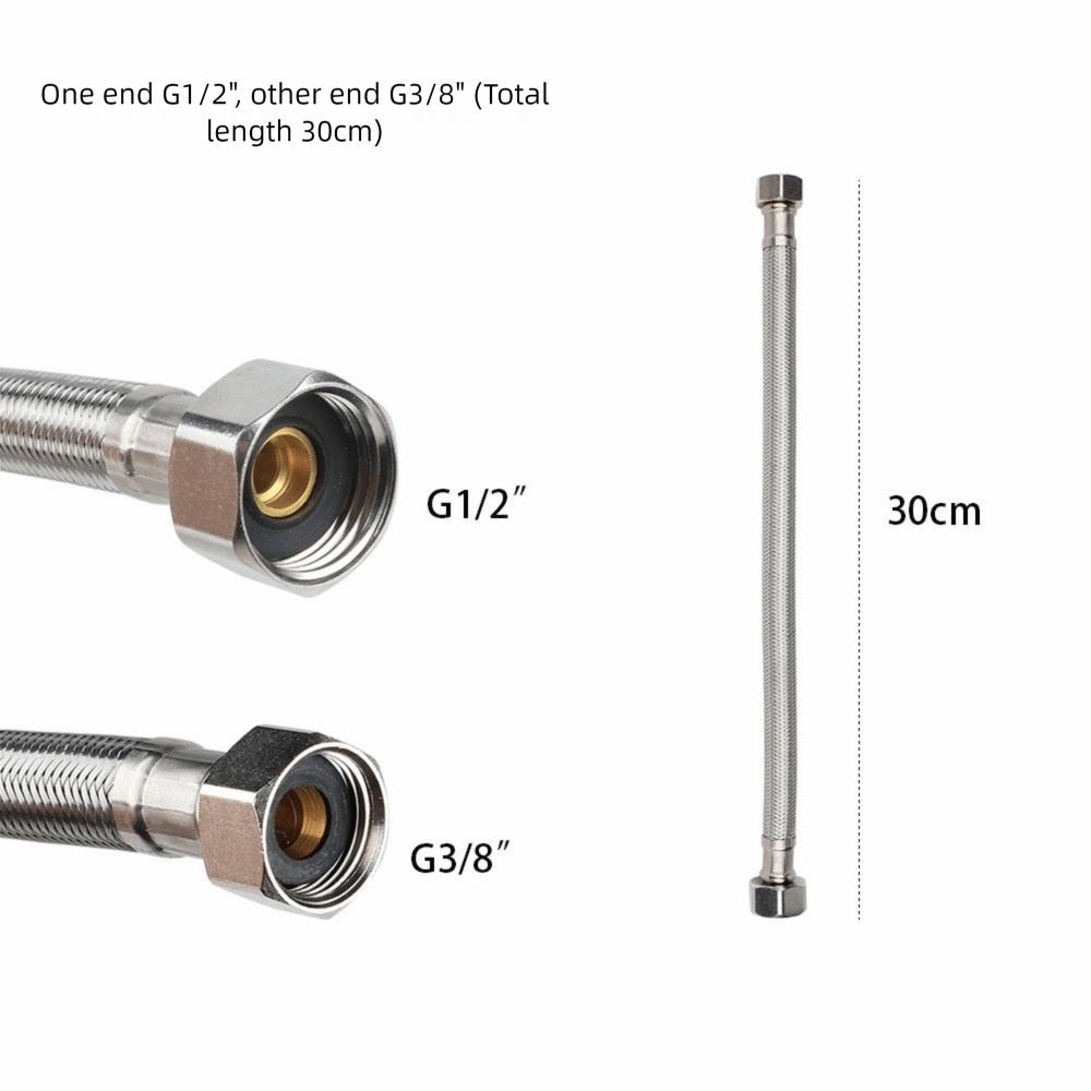 30/40cm Corrugated Water Hose Explosion-proof Large Flow Hot and Cold Water Faucet Inlet Hose Stainless Steel