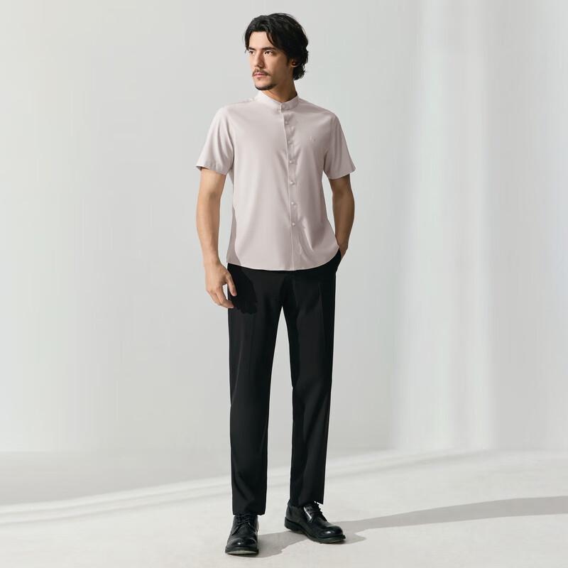 Qipai Men's Summer Casual Mandarin Collar Short Sleeve Shirt