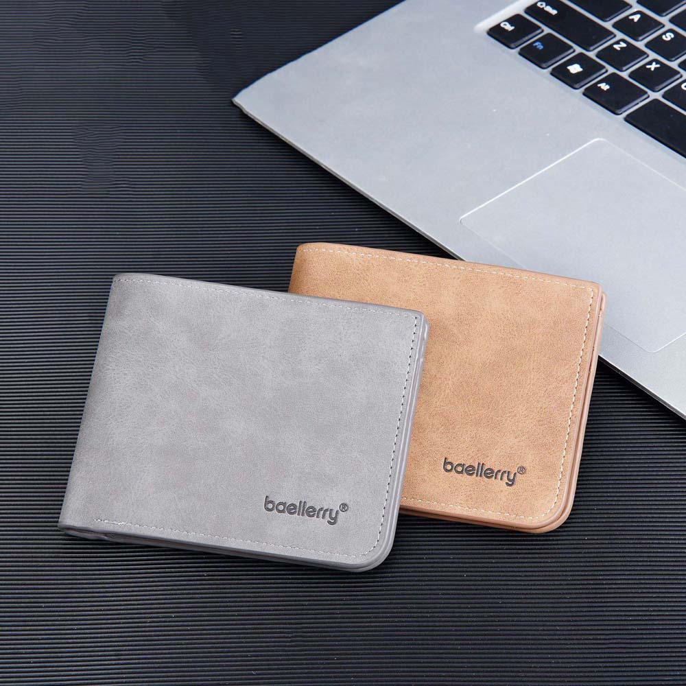 PU Leather 2 Fold Wallets Solid Color Small Pocket Purse Portable Men's Short Wallet  Men Boys Gift
