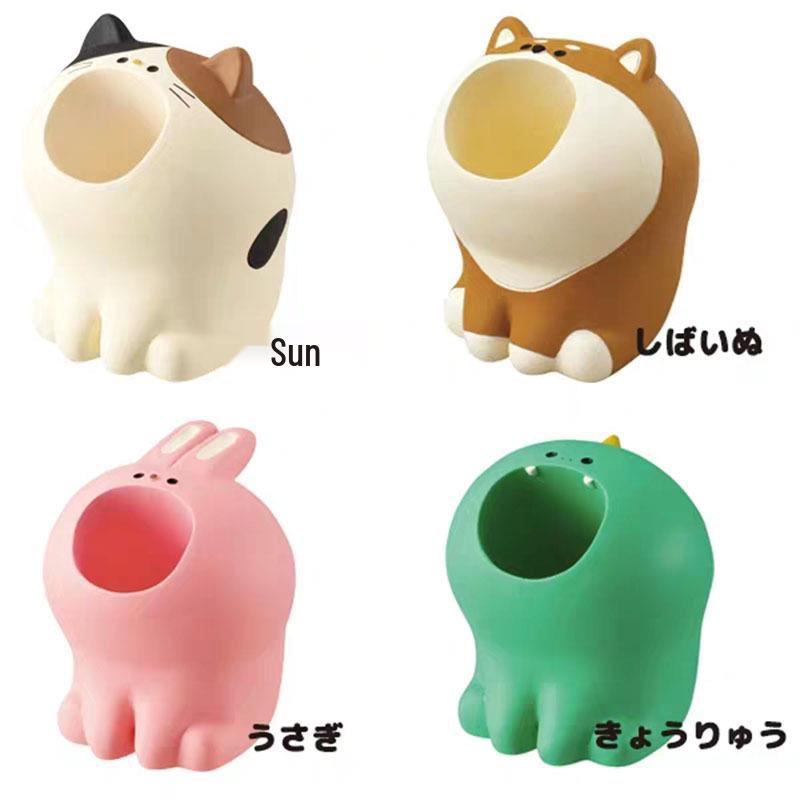 ZAKKA Shiba Inu & Pink Rabbit Pen and Paperclip Holder - Japanese Creative Office Stationery Ornament