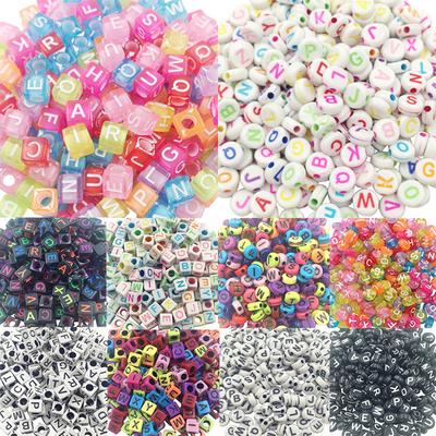 Karışık Mektup Akrilik Boncuk Yuvarlak Düz Alfabe Dijital Küp Gevşek halka boncuk Takı Yapımı Için El Yapımı Diy Bilezik Kolye