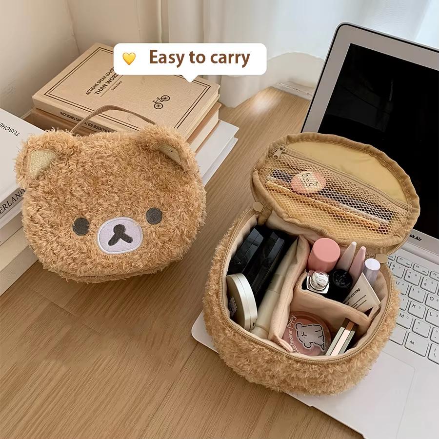 Kawaii Cartoon Bear Plush Makeup Organizer Storage Bag Cute Vanity Cosmetic Bags Beauty Case