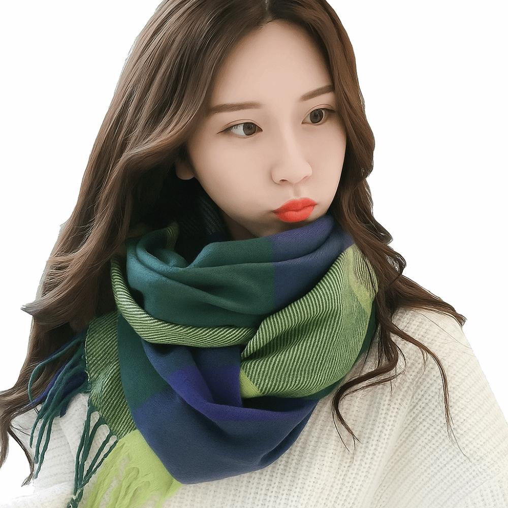 Keep Warm Plaid Scarf Thick Shawl Wrap Casual Imitation Cashmere Shawl  Autumn Winter