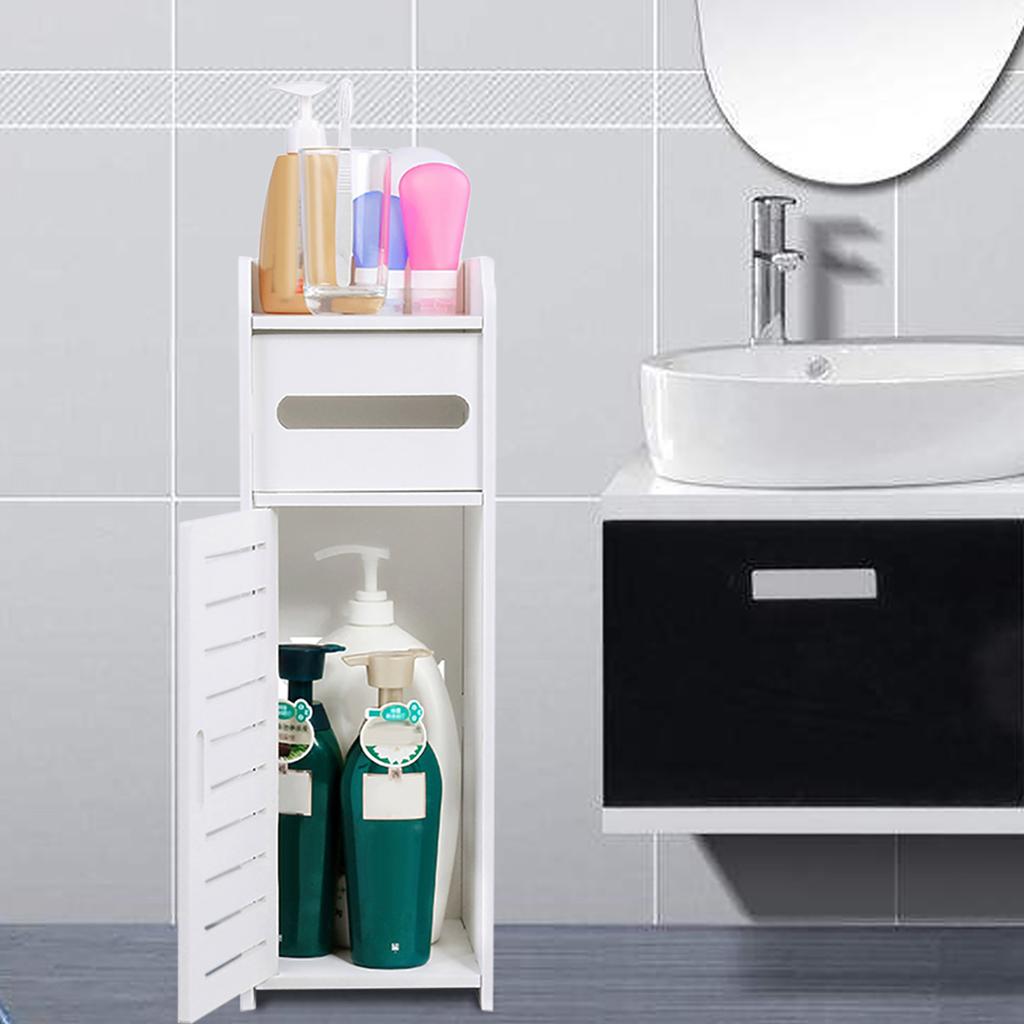 White Wooden Bathroom Cabinet Toilet Storage Shelf