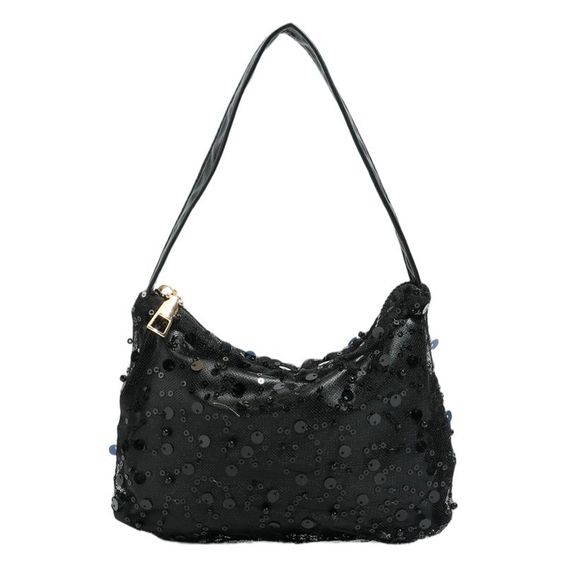 

Fashion Sparkly Sequin Mini Hobo Handbag for Women Evening Party Date Night Clutch Bags Advanced Shiny Glitter Top-Handle Bags чёрный