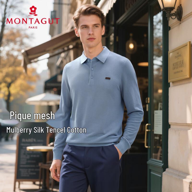 

Мужская трикотажная футболка-поло с длинным рукавом из смесового шелка MONTAGUT XL