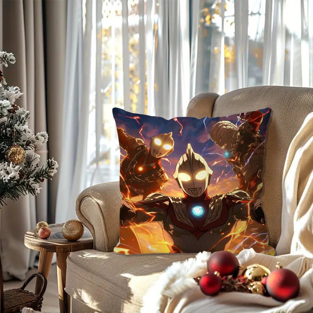 U-Ultraman Animated Hero Pillow Case Square Pillow Bedroom Sofa Leisure Comfort Cushion Car Living Room Home Decoration 40X40