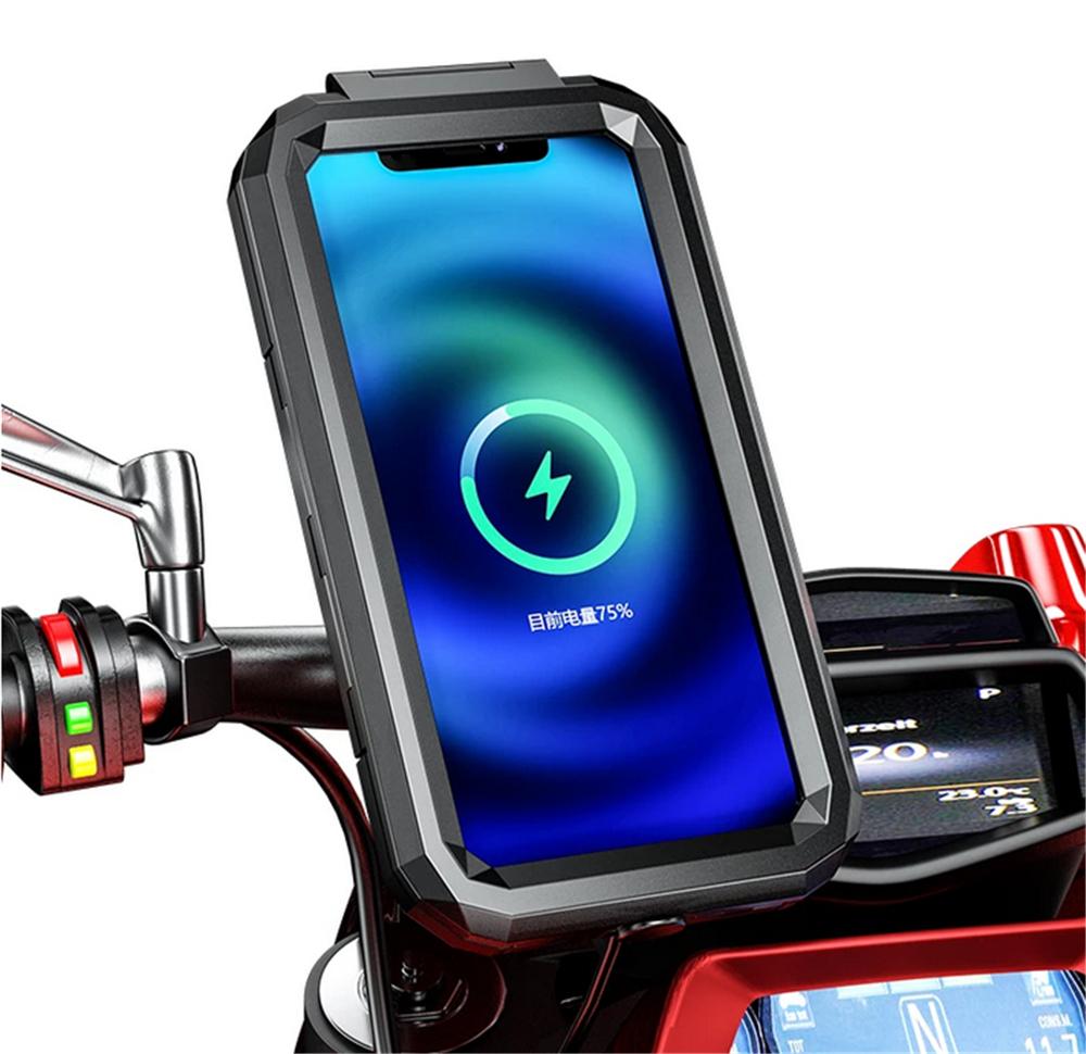 Vodotěsné pouzdro na mobilní telefon s držákem na motorku s bezdrátovým nabíjením, nastavitelné
