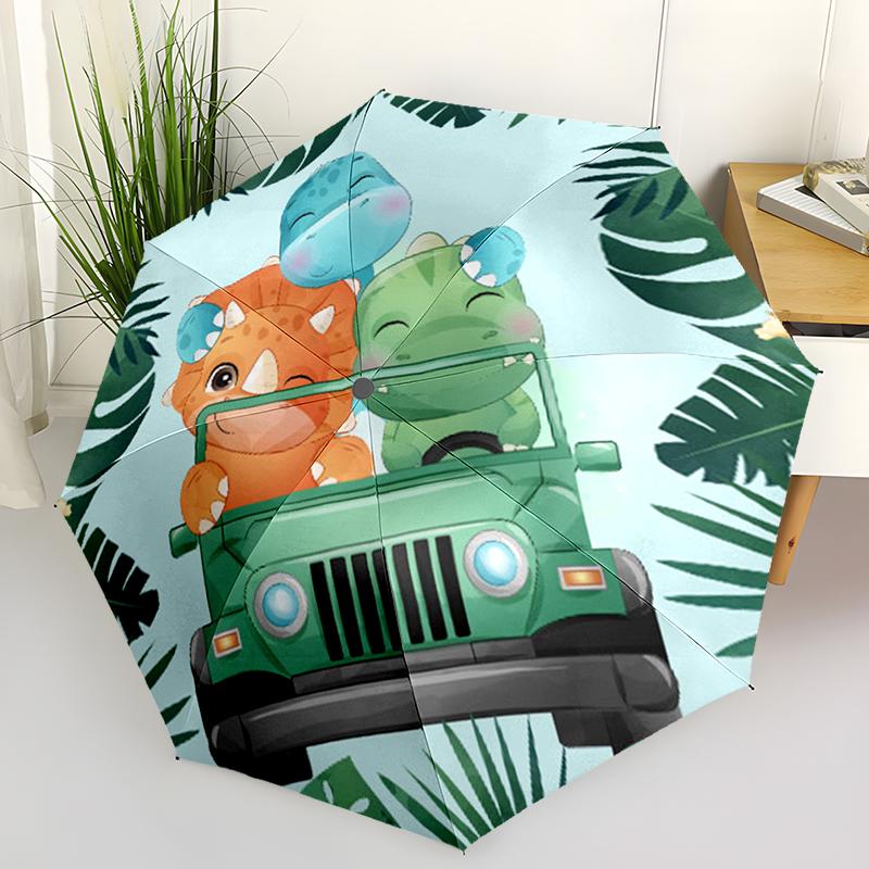 

Cartoon Colorful Dinosaur Folding Umbrella Auto-Open Design 8 Iron Ribs Plastic Handle Foldable Sunshade Perfect Christmas Gifts
