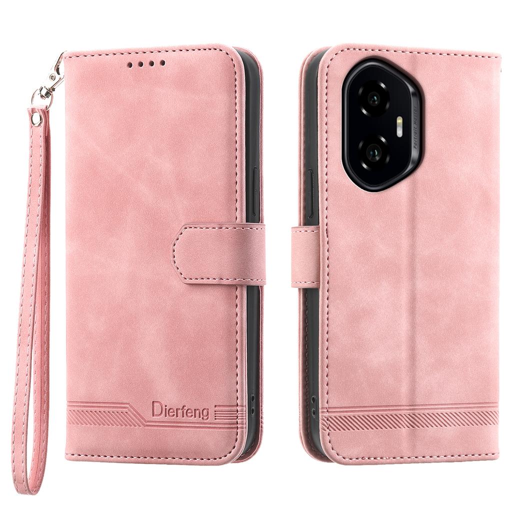 DIERFENG DF-03 For Honor 300 Leather Case Lines Imprint Wallet Phone Cover