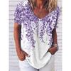 Summer V-neck 3D Flower Printed Top Fashionable Casual Short Sleeved Women's T-shirts