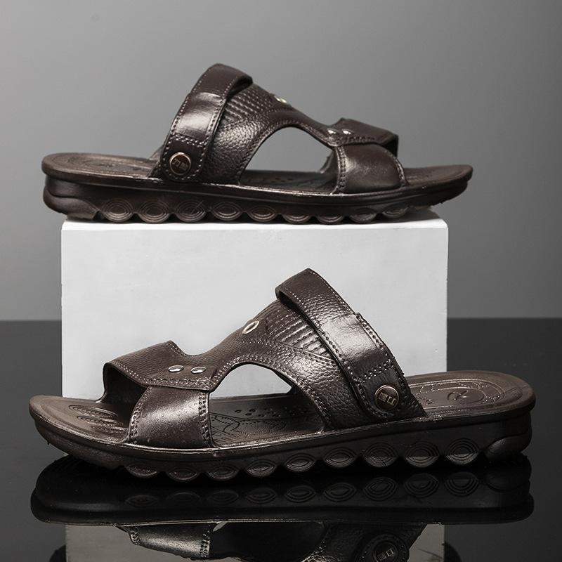 

Новые средние и старые тапочки мужские летние для улицы на толстой подошве нескользящие износостойкие однотонные простые тапочки-вьетнамки 44 коричневый