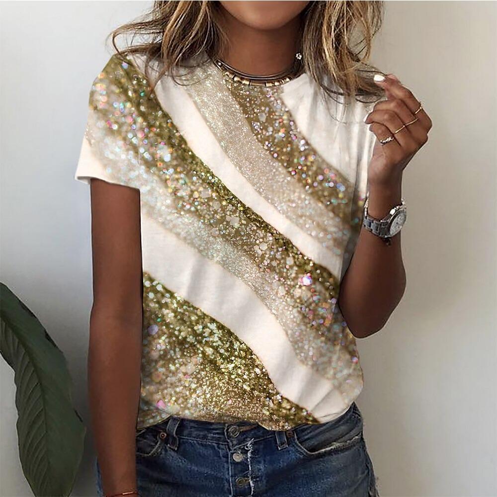 

Женская футболка Базовый принт Короткий рукав Обычный топ Круглый вырез Повседневная Выходной 3XL