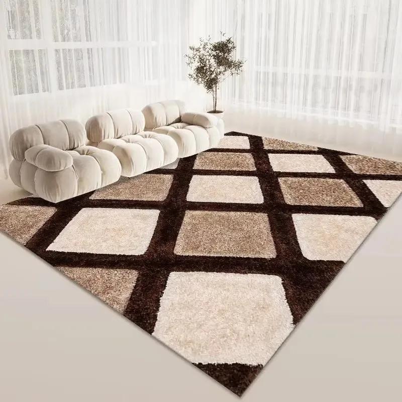 Nordischer brauner Druckteppich für Wohnzimmer Schlafzimmer Dekor Zuhause Boden Große Größe Matte Rutschfest Couchtischbereich Teppich Badezimmer Fußmatte