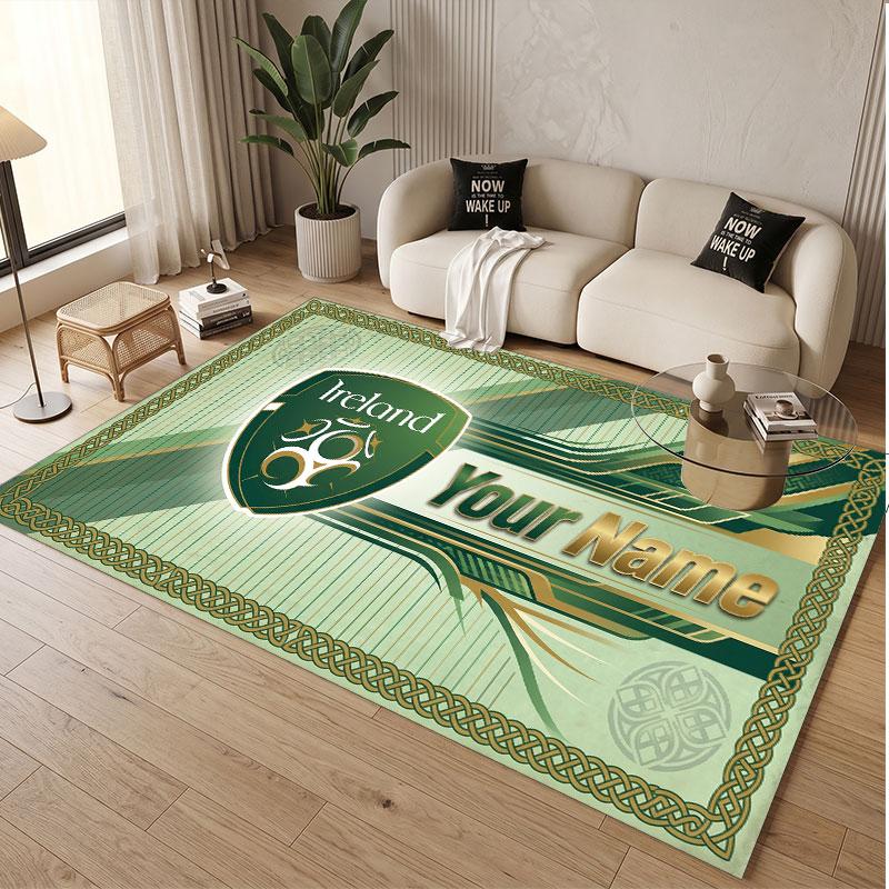 Custom Rug Ireland Rugby Pattern Print Name Text Soft Non‑Slip Floor Carpet for Home Indoor Decoration