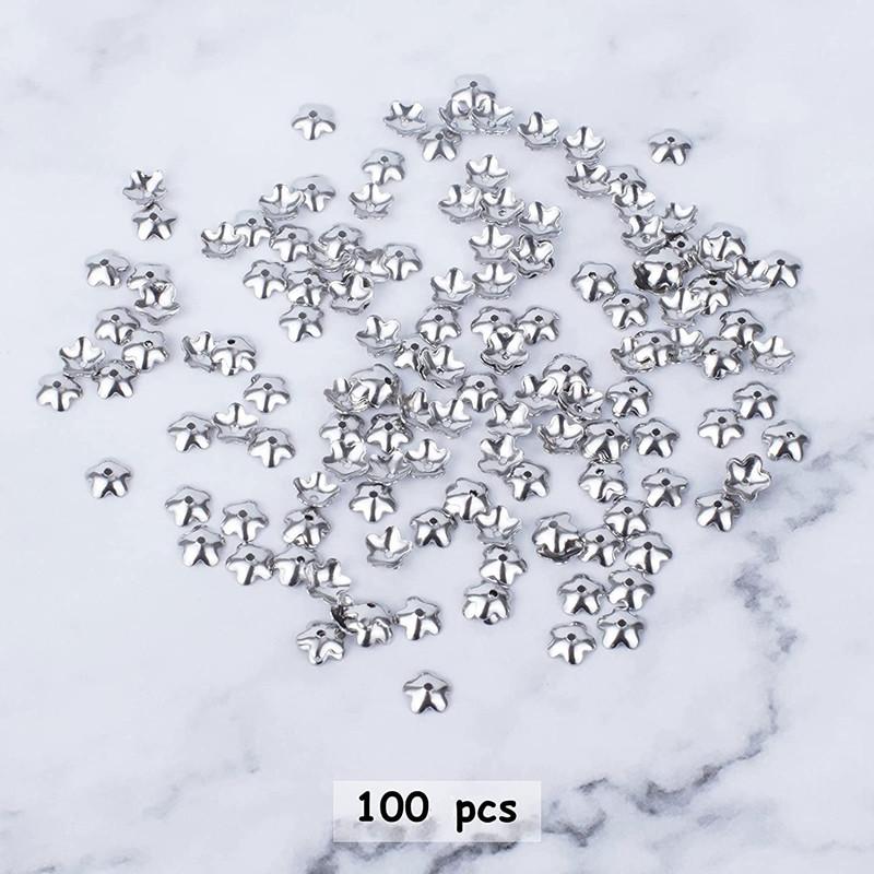 100pcs Stainless Steel Flower Petal Bead Ca,ps Metal Spacer Beads for Bracelet Necklace Jewelry Making - Original Color and Gold