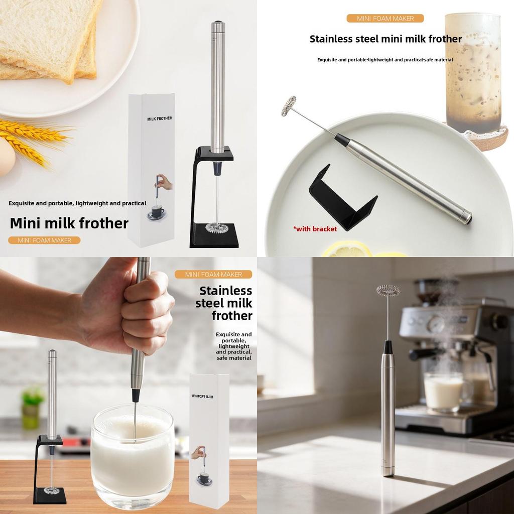 Handheld Stainless Steel Milk Frother With Stand For Coffee And Latte Art