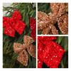 Christmas Bow Red Green Ribbon Bow Xmas Tree Decor Sequined Bow for Windows Doors Gift Wrapping Festive Holiday Decor