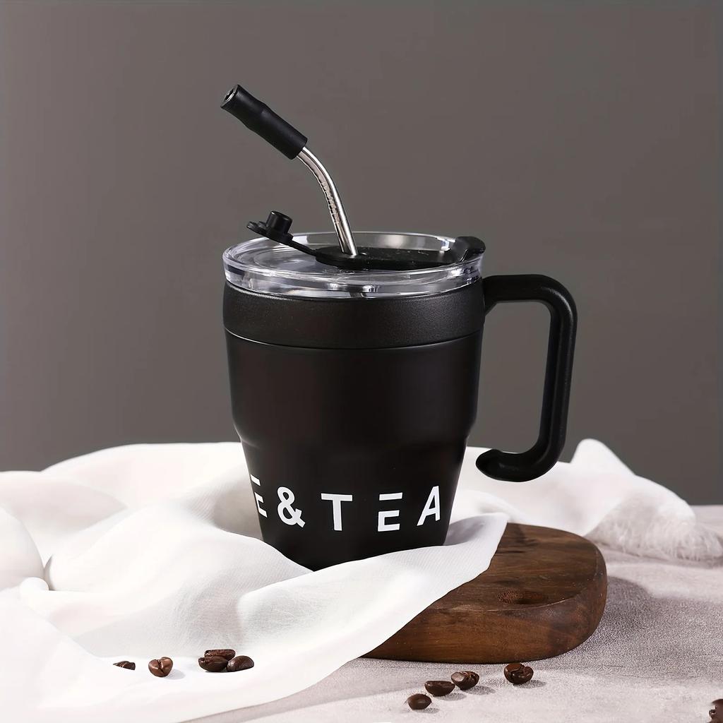 480ml Kaffeetasse Edelstahl Isolierbecher Kalte Heiße Getränke Wasser Tee Milch Büro Externer Strohdeckel Tragbarer Wasserbecher