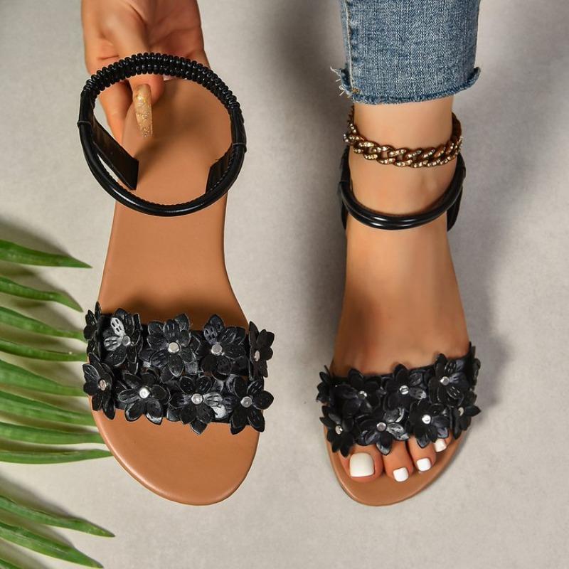Fashion Bohemian Sandals Summer New Roman Flat Bottom Flowers Women Casual Shoes Large Size Slip on Beach Sandalias Femininas