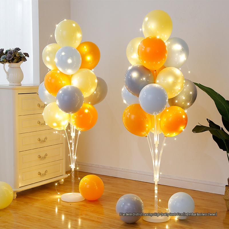 Anniversary & Birthday Balloon Column Decorations: Event Scene Layout with Floor and Background Balloons
