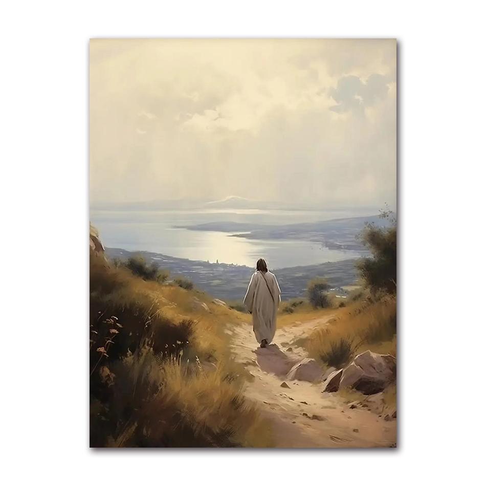 Sheep Kids Back Shadow Poster Print Canvas Printing Wall Art Picture for Living Room Nursery De Watercolor Christianity Jesus
